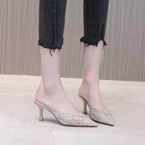 2021夏季新款韩版时尚网?水钻细跟时装拖鞋，其它，她他麦