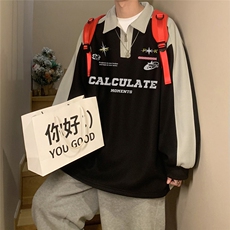 港风民宿机车风印花宽松插肩袖翻领卫衣B87401P55控78，男装卫衣，电商A247