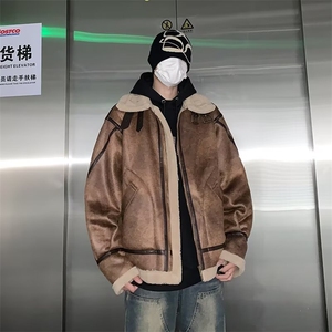 麂皮绒一体羊羔棉衣男潮工装高街ins羊羔毛加厚棉服 M2909 P100图片