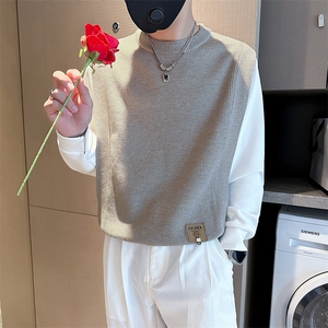 痞帅炸街男士拼接套头外套毛衣社会小伙店主风301C-M35-P88-控118图片