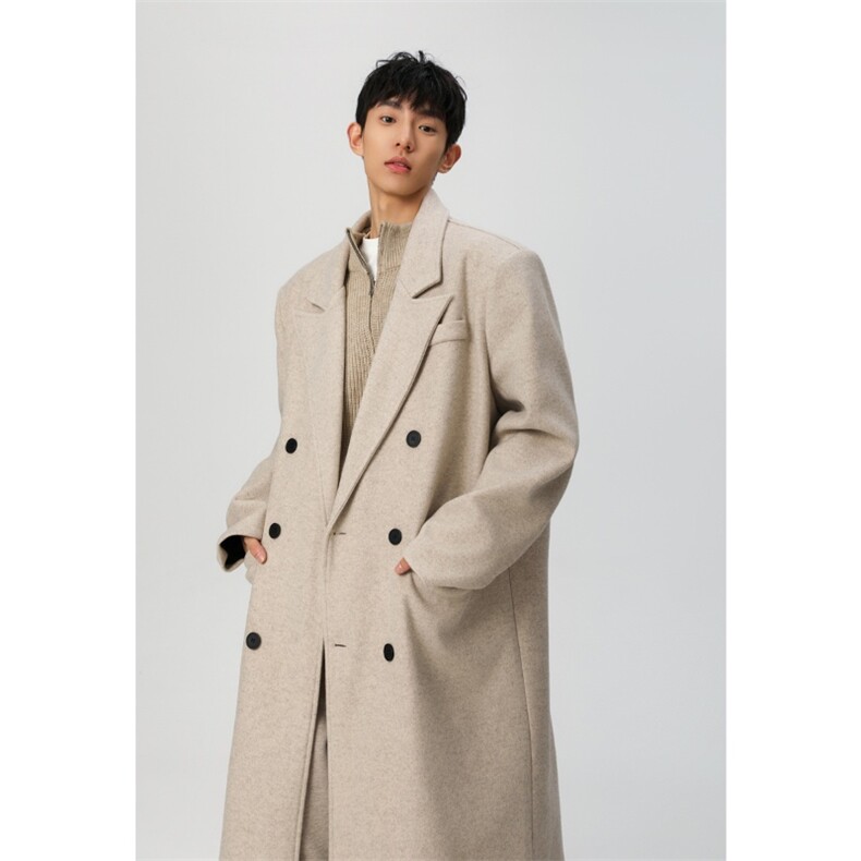 wassuphappy西装领毛呢大衣男士冬季韩版中长款情侣呢子休闲外套，男装风衣，星座812