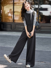 春秋套装裤女2025新款复古小香风绑带收腰打底衫马甲阔腿裤套装裙，女装套装/套裙，流量+