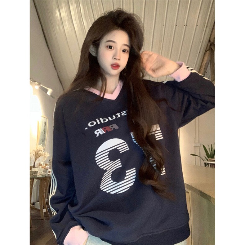 EE141-P60卫衣男女情侣装春秋薄款2024潮流设计感条纹V领韩版上衣,男装卫衣,星座911-3