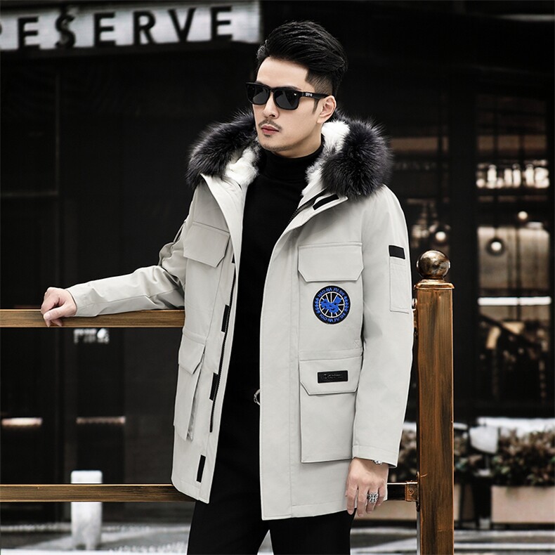 海宁派克服男貂内胆狐狸毛领大衣男貂皮真皮外套大码工装P1150，男装工装外套，电商B360A（原721A）
