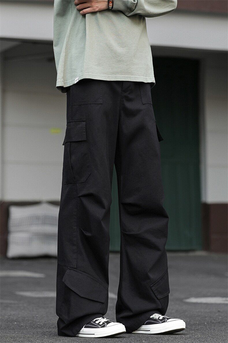 纯棉褶皱多口袋痞帅大码拖地显瘦休闲工装裤男K24091-特P55控108,男装工装外套,电商A001