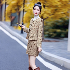 法式洋气小香风套装女秋冬新款高级感重工亮片名媛千金半裙两件套，女装套装/套裙，奕薇雅