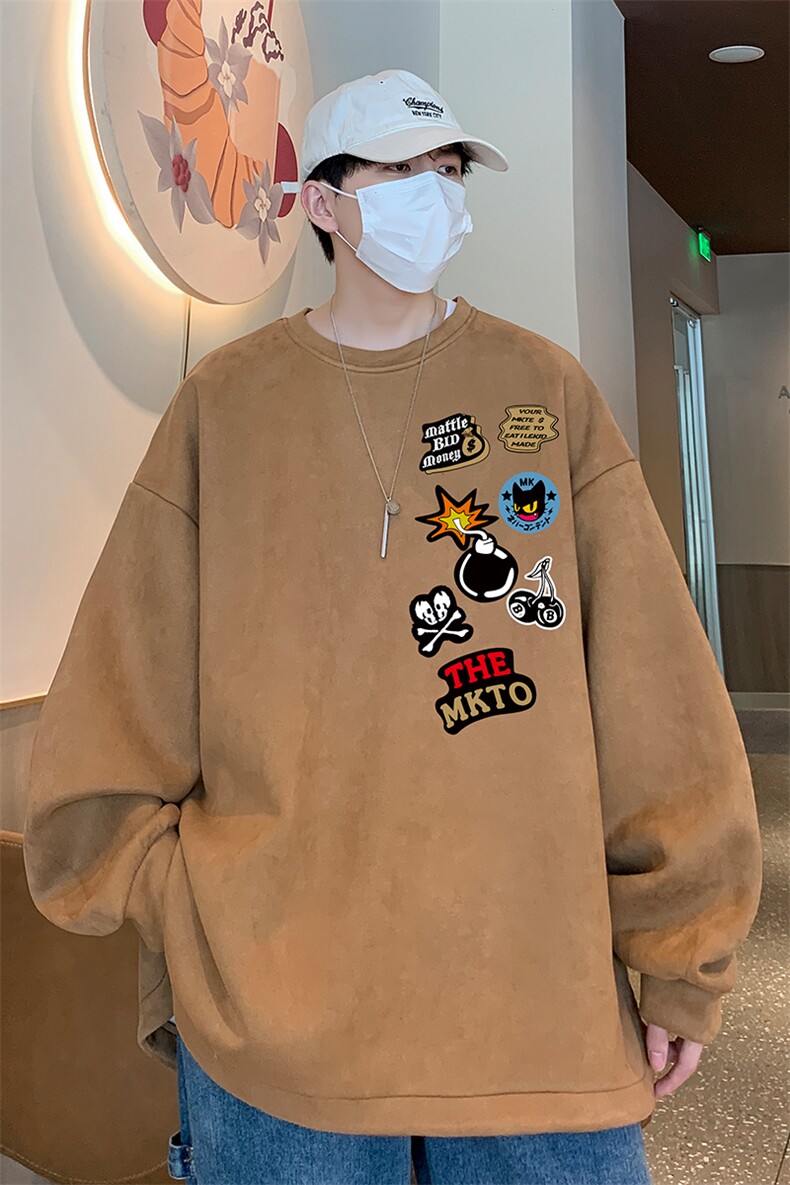 港风供抖音得物高品质直播美式麂皮绒宽松卫衣W3513P38,男装卫衣,电商C408(原B339-1)