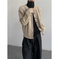 美式复古cleanfit撞色针织衫毛衣男女宽松麻花扣子开衫外套上衣潮，男装针织衫/毛衣，星座516A