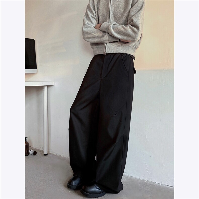 加厚垂感褶皱西裤男女弯刀裤cleanfit阔腿长裤2026春季新款P68,男装西裤,电商C306-1