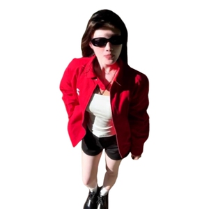 美式覆古红色棒球服外套女春秋2025新款巨好看早秋季开衫夹克上衣图片