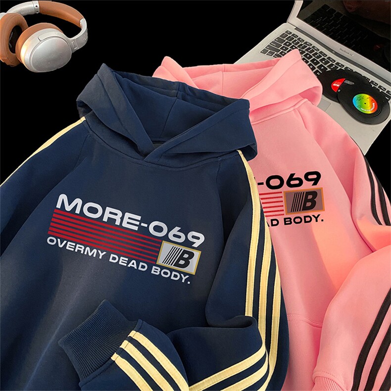 已注册抖音直播得物品质三条杠宽松连帽卫衣外套W7203P55加绒P60，女装短外套，电商C408(原B339-1)