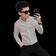 秋季时尚条纹弹力长袖修身衬衫社会小伙潮男衬衣C301B-CS06-P50特，男装衬衫，电商C301B