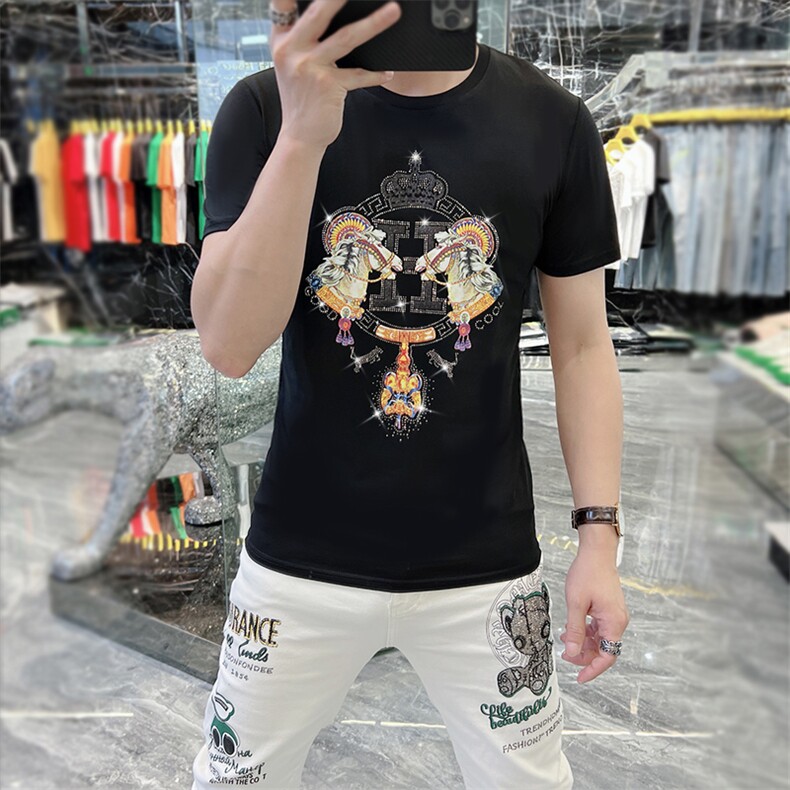 新款时尚高端精品欧货夏季男T恤短袖潮流抖音A227B-A-716-P48,男装T恤,电商A227B（原钱塘4066-1）