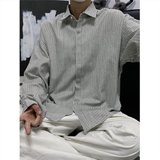 美式黑白条长袖衬衫加厚版本C5889-特P28黑色2，男装衬衫，电商A094
