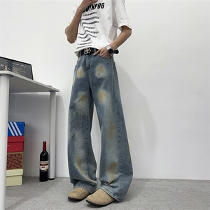 美式高街慵懒宽松裤子男设计感高级感废土风泼墨牛仔裤N708-P50图片