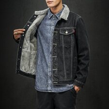 日系加绒牛仔外套男士冬季羊羔毛修身上衣加厚牛仔夹克潮8135-P95，男装夹克，电商A318
