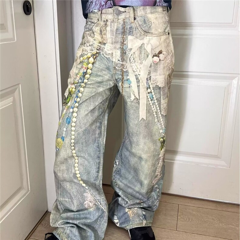 H202-P53高级感潮牌设计休闲牛仔裤女高腰宽松显瘦直筒,男装牛仔裤,电商B323A