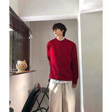 网图84893-特P75酒红色假两件开衫毛衣男秋冬毛线衣针织衫外套，男装针织衫/毛衣，电商D310B
