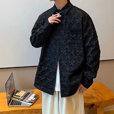 C47-P38日系提花长袖衬衫男ins潮流春季高级感炸街衬衣痞帅，男装衬衫，电商B323A