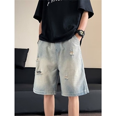 牛仔裤纯色破洞水洗短裤男休闲中裤机能户外五分裤子DM761，男装牛仔裤，星座1116A-1（原606A）