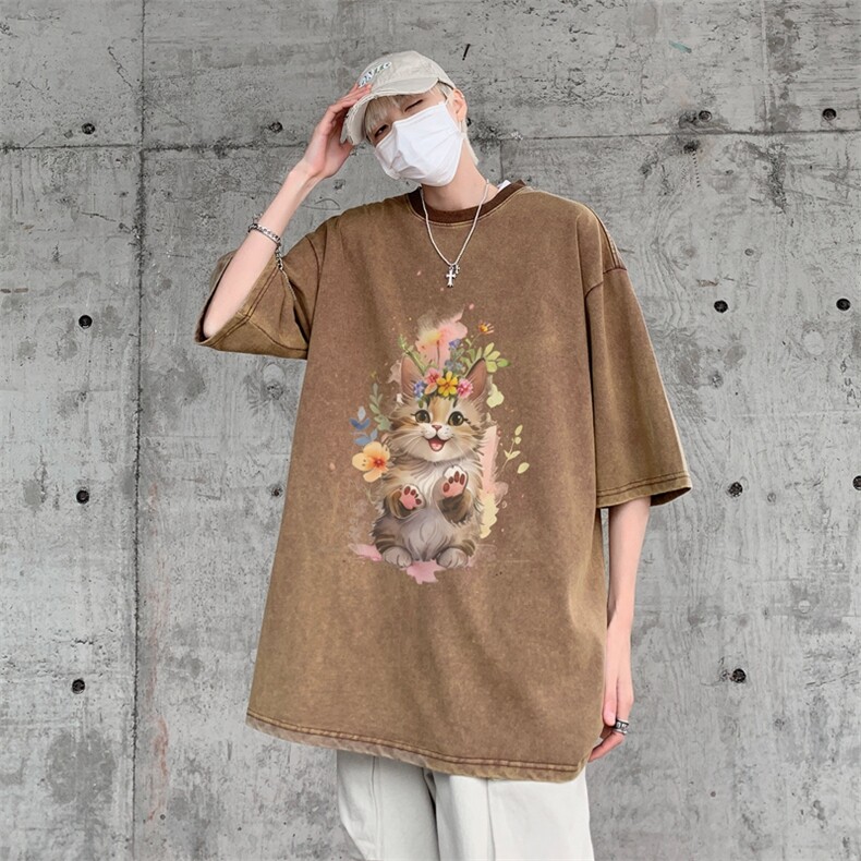 潮牌宽松短袖t恤蜡染美式复古高街水洗做旧517A-2-SX245-P38,男装T恤,星座517A-2