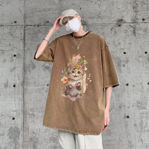 潮牌宽松短袖t恤蜡染美式复古高街水洗做旧517A-2-SX245-P38图片