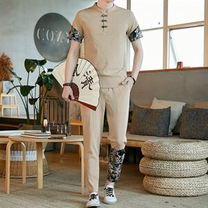 中国风套装男2021夏季新款古风汉服宽松唐装两件套 A438-999-P60图片