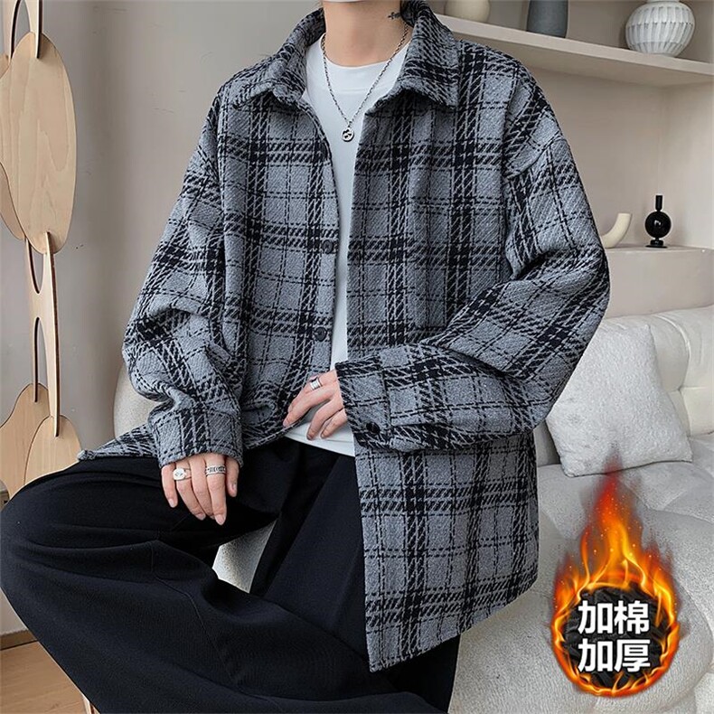 2025冬季港风格子宽松加棉保暖夹克外套男J2645J加棉-特P100控148,男装夹克,电商A001