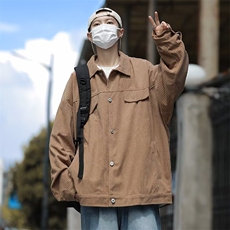 棕色灯芯绒外套男春秋季潮牌日系cityboy衬衫vintage美式工装夹克，男装夹克，星座601-2