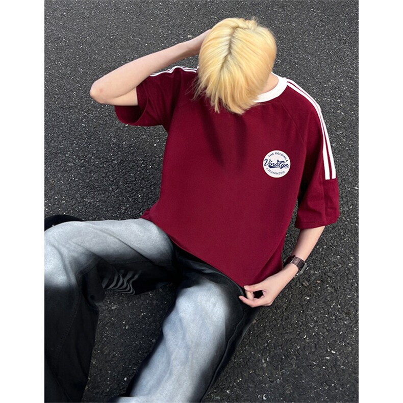 夏季美式高街重磅纯棉三条杠织带撞色男女短袖T恤ZD624-特P30,男装T恤,电商A486-1