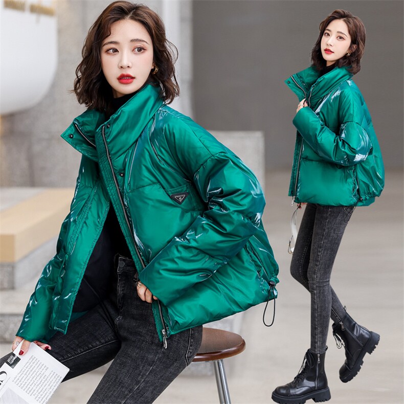 绿色羽绒服女冬亮面免洗短款2023新款加厚面包服洋气小个子外套潮,女装棉衣/棉服,辉之琳