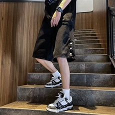 排扣开衩牛仔短裤男夏季美式高街复古五分裤潮牌裤子RK1676-P37，男装牛仔裤，星座412-3