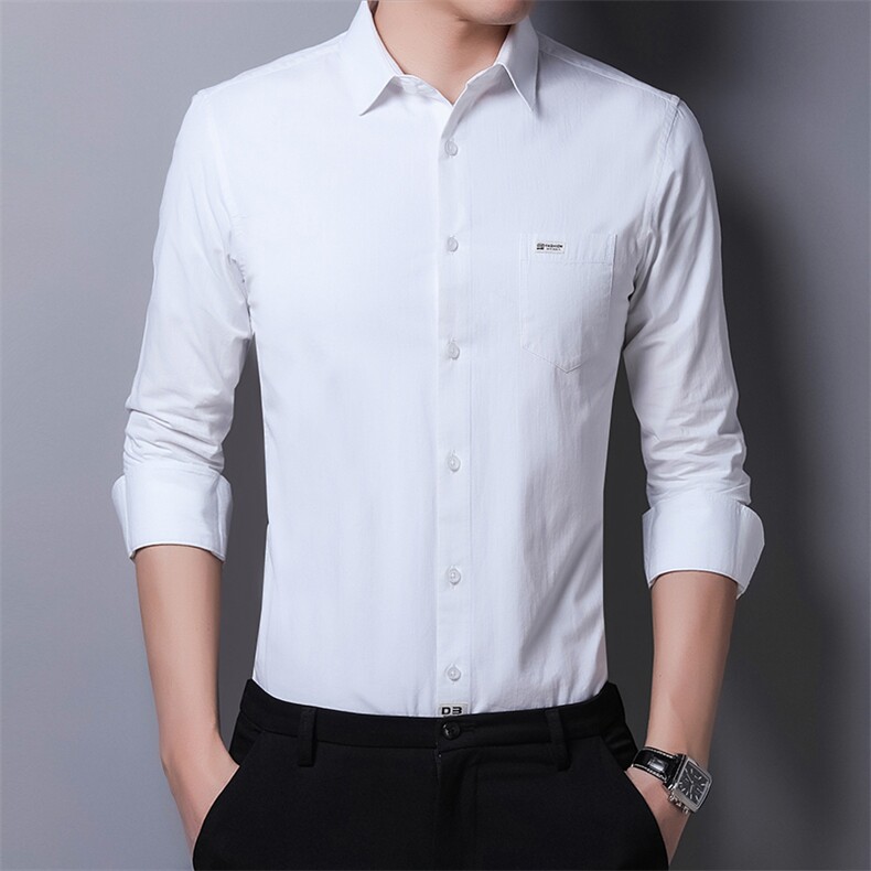 YY-F20801男式2023秋季新款长袖纯棉纯色衬衫修身免烫衬衣P78图片