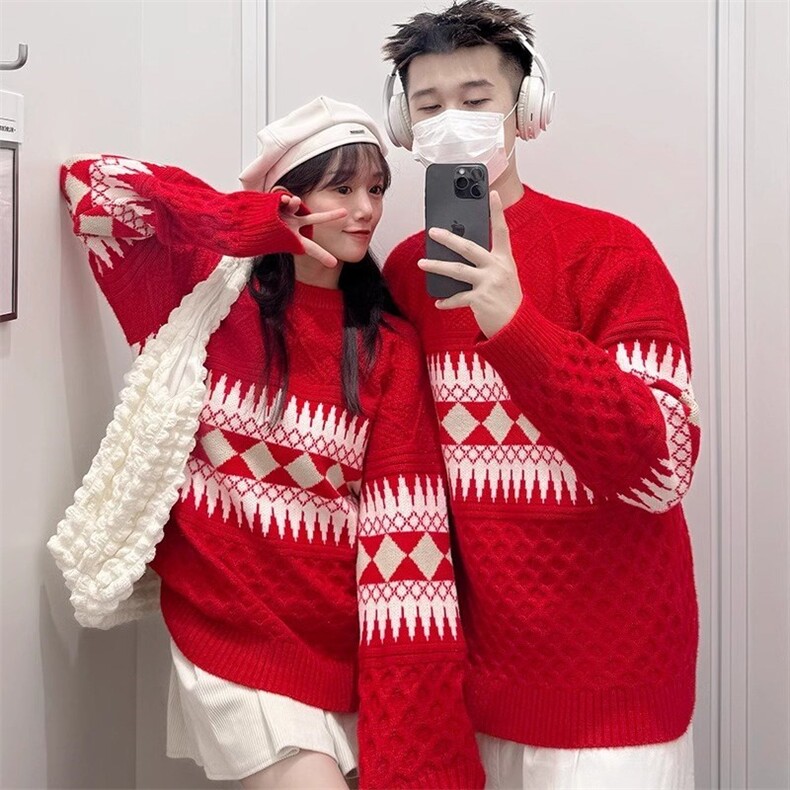 网图84541-特P60红色圣诞毛衣高级感订婚喜庆过新年战袍本命年,男装针织衫/毛衣,电商D310B