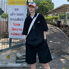 韩版POLO衫男夏季新款潮流复古翻领ins宽松T恤男士短袖短裤套装，男装牛仔裤，星座506A
