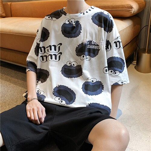 夏季港风卡通印花中长款休闲短袖男女慵懒风百搭宽松T恤TX20-P18，男装T恤，星座1008-2