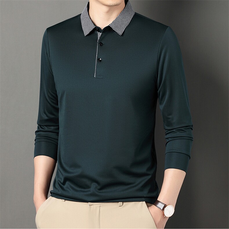爸爸长袖t恤男春秋季上衣服中老年男士薄款纯色翻领polo衫,男装Polo衫,电商B212（原钱塘6029）