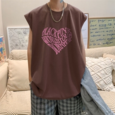 直播品质重磅纯棉220克美式印花宽松背心男女无袖t恤潮BX321P25，男装T恤，电商A486