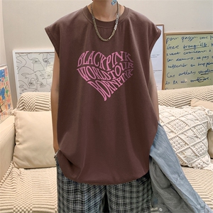 直播品质 重磅纯棉 220克美式印花宽松背心男女无袖t恤潮BX321P25图片