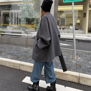 软糯羊驼绒羊毛斗篷宽松毛呢外套女慵懒风秋冬小个子双面羊绒大衣图片
