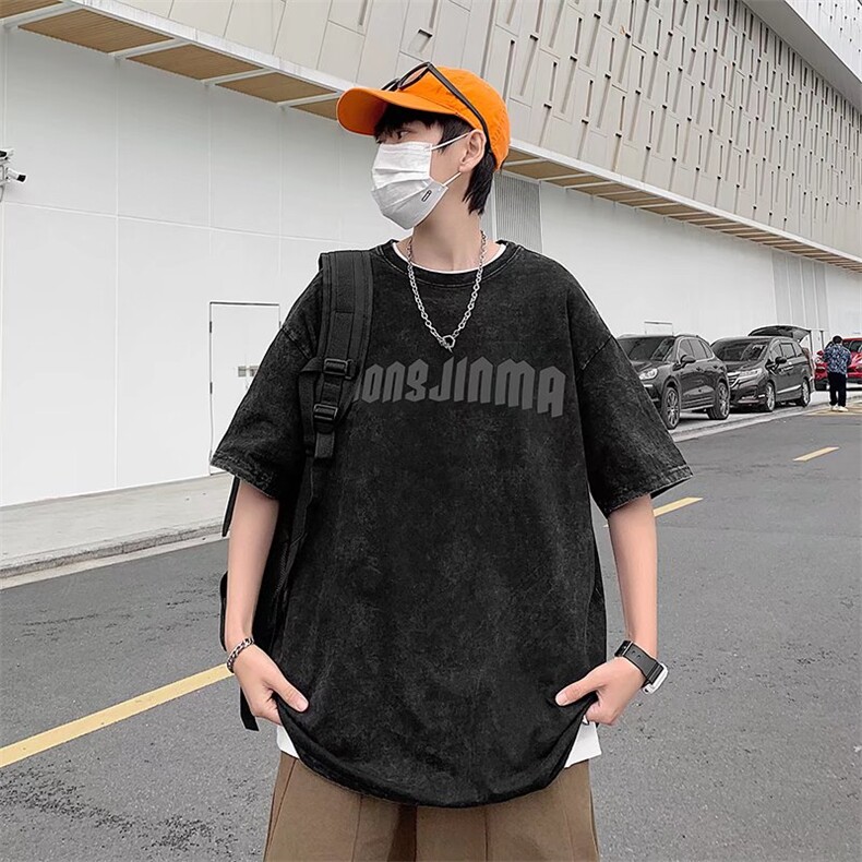美式做旧暗黑十字架印花短袖T恤男女设计感小众宽松半袖TX313-P35,男装T恤,星座1008