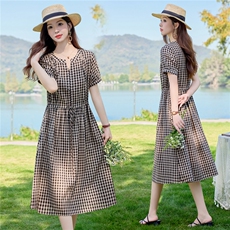 6307时尚V领格纹显瘦连衣裙,女装连衣裙,倪叶myz, 6307时尚V领格纹显瘦连衣裙,女装连衣裙,倪叶myz,