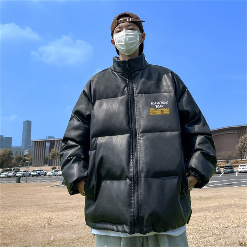 均可提供短视频高品质港风英文标PU皮加厚棉衣PM137-p110控148,男装棉衣,星座508（原C305）
