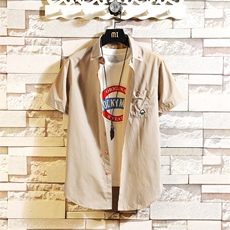 男士男装休闲时尚短袖绣花小蘑菇短袖衬衫衬衣228-CS282-P22，男装T恤，星座228