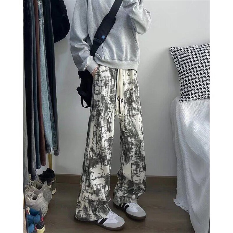【有货】DK96-P43美式vibe扎染裤子男宽松阔腿裤潮牌休闲直筒裤,男装休闲裤,星座603-2