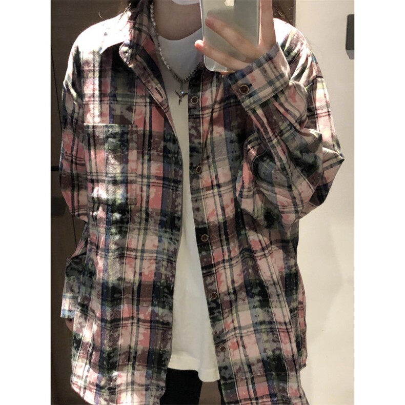 【有货】粉色格子衬衫男女款vintage美式复古长袖衬衣C54LL-特P45,男装衬衫,星座1007（原301D）