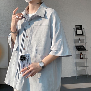 现货 CS1125-TP28 控58 衬衫男褶皱设计夏季新款不规则大码短袖图片
