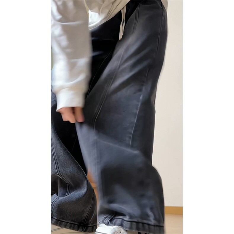 XZ213-DK2000-P55控68港风日系复古水洗拼接款阔腿休闲牛仔裤潮,男装牛仔裤,星座213