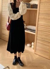 丝绒拼接花边连衣裙美美哒，女装连衣裙，时尚秀衣阁