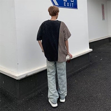 重磅不规则鹿皮绒短袖T恤男夏季休闲宽松拼接撞色设计感半袖，男装T恤，星座506